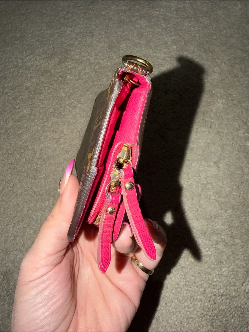 Louis Vuitton Monogram Zip Wallet in Brown with Pink interior rare